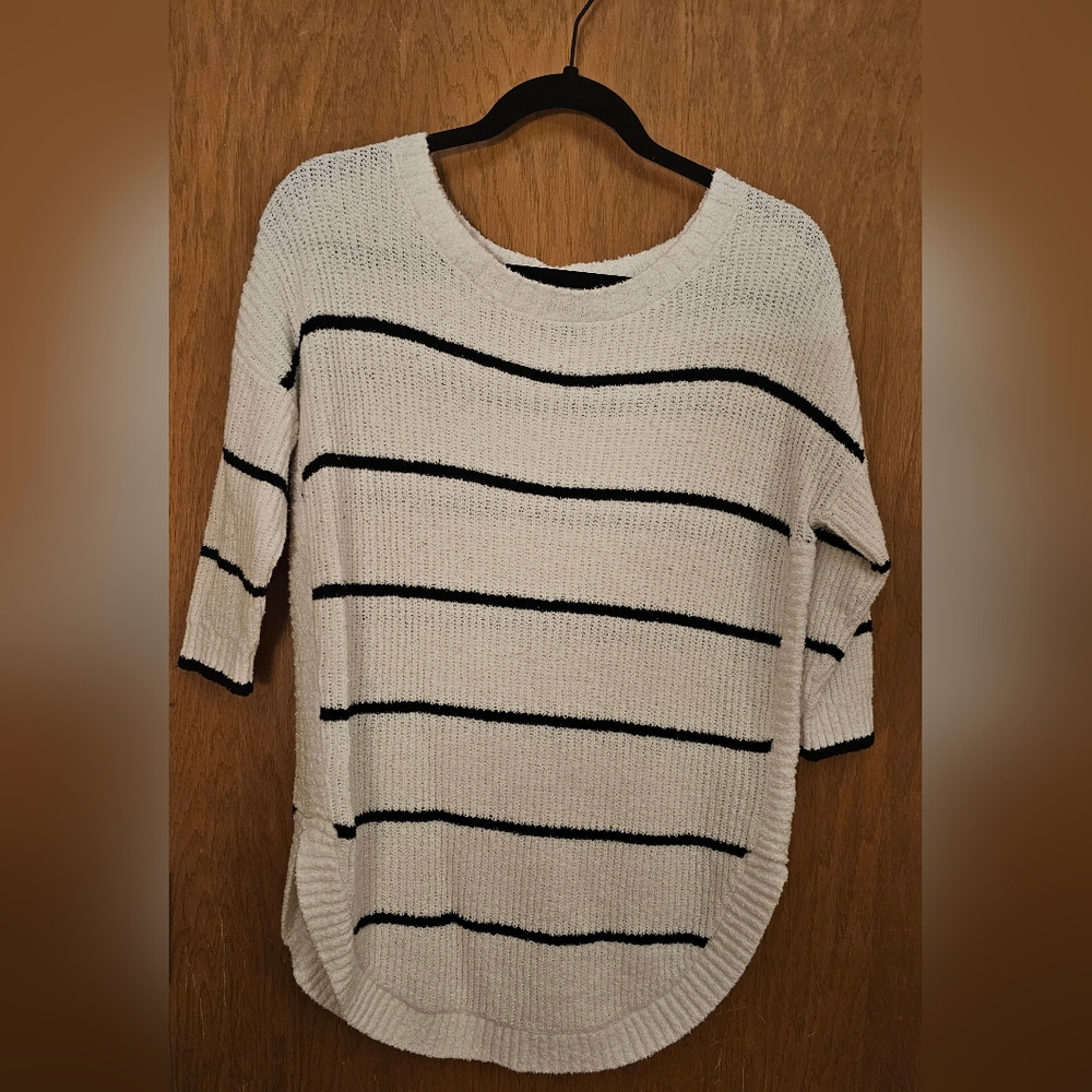 Express sweater, small, white with black stripes